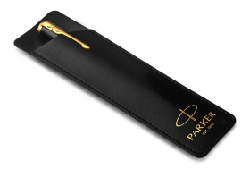 Перьевая ручка  и чехол из кожи Parker Sonnet Premium Refresh BLACK GT, перо 18K, перо: F, цвет чернил black, в подарочной упаковке