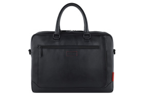 Портфель мужской BUGATTI Clark, чёрный, воловья кожа/полиэстер, 40х9,5х29 см, 10 л