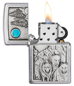 Зажигалка ZIPPO Wolf Design с покрытием Brushed Chrome, латунь/сталь, серебристая, 36x12x56 мм