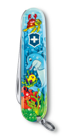 Набор для детей VICTORINOX "Дельфин": перочинный нож 84 мм, шнурок на шею, книга-раскраска, голубой
