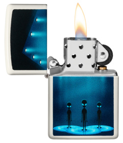 Зажигалка ZIPPO Aliens Design с покрытием Glow In The Dark Green, латунь/сталь, белая, 38x13x57 мм