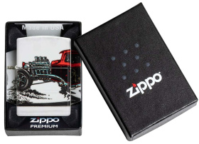 Зажигалка ZIPPO Hot Rod Design с покрытием 540 Matte, латунь/сталь, белая, матовая, 38x13x57 мм