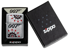 Зажигалка ZIPPO James Bond™ с покрытием Brushed Chrome, латунь/сталь, серебристая, 38x13x57 мм