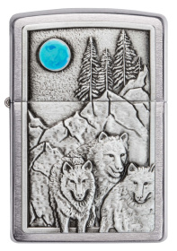 Зажигалка ZIPPO Wolf Design с покрытием Brushed Chrome, латунь/сталь, серебристая, 36x12x56 мм