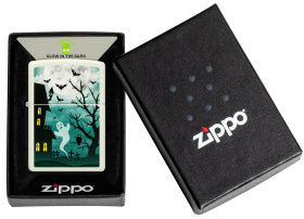 Зажигалка ZIPPO Spooky Design с покрытием Glow In The Dark Green, латунь/сталь, белая, 38x13x57 мм