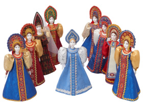 Подарочный набор: кукла фарфоровая, мед, голубой